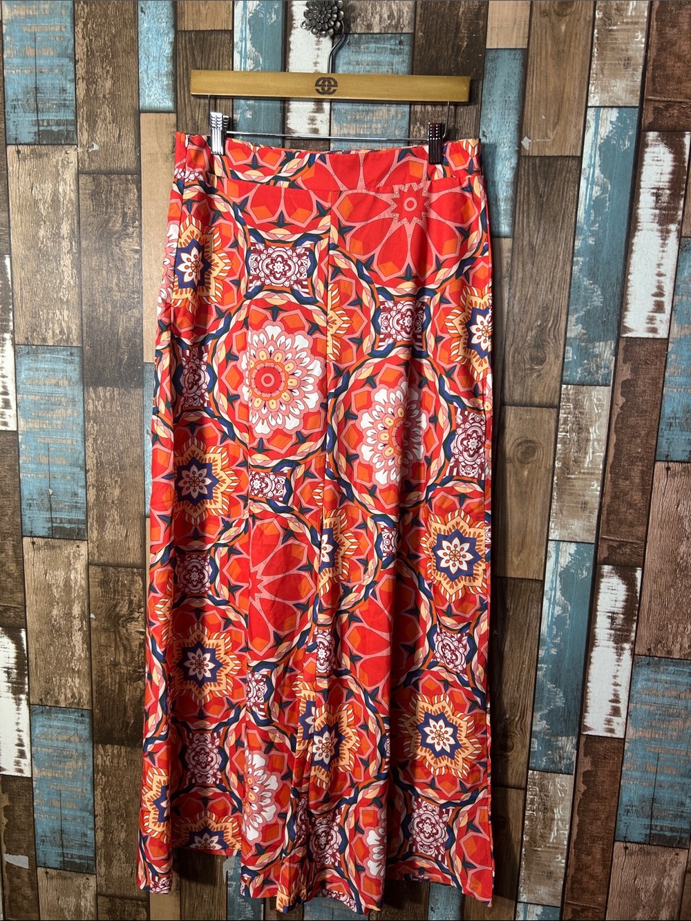 Red Geometric Floral funky retro wide leg pants